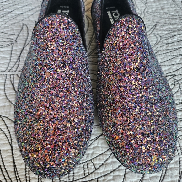 NWOB TOMS Darcy Glitter Flats Slipons Loafers Black Purple 7.5 - Picture 12 of 16